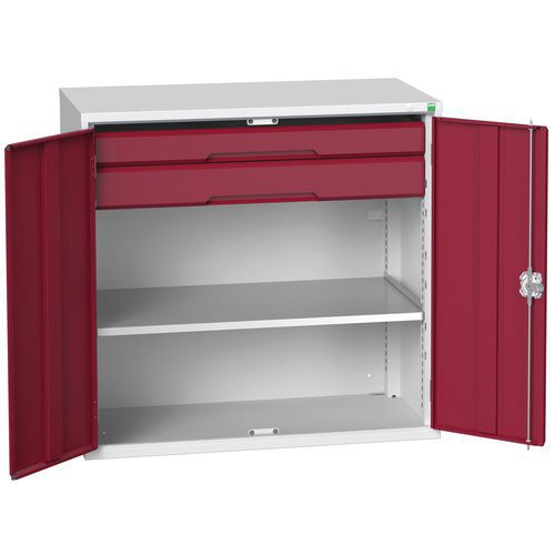 Dílenská skříň se zásuvkami Bott Verso, 100 x 105 x 55 cm, 1 police, 2 zásuvky, šedá-červená