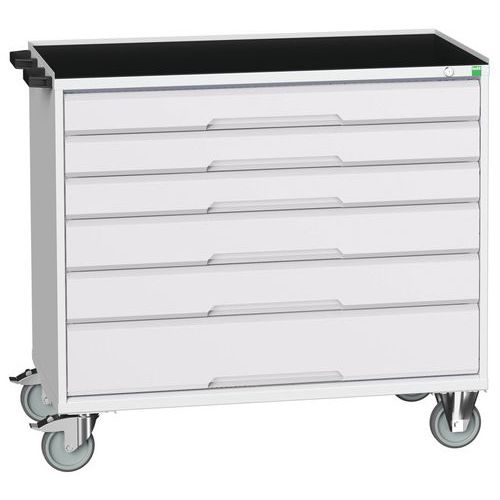 Mobilní pracovní stůl se zásuvkami Bott Verso, 96,5 x 105 x 55 cm, 6 zásuvek, rohož, šedá-šedá