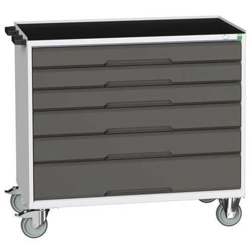 Mobilní pracovní stůl se zásuvkami Bott Verso, 96,5 x 105 x 55 cm, 6 zásuvek, rohož, šedá-antracit