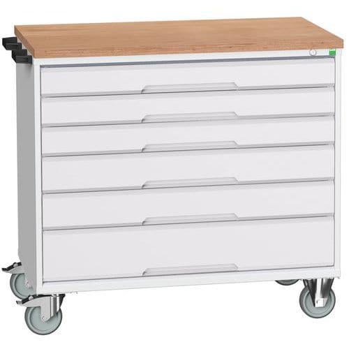 Mobilní pracovní stůl se zásuvkami Bott Verso, 98 x 105 x 60 cm, 6 zásuvek, multiplex, šedá-šedá