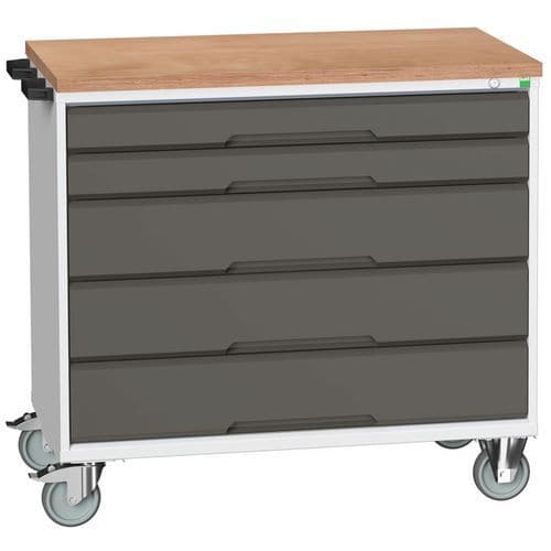 Mobilní pracovní stůl se zásuvkami Bott Verso, 98 x 105 x 60 cm, 5 zásuvek, multiplex, šedá-antracit