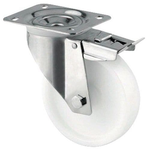 Nylonové otočné kolo s brzdnou,  nosnost: 250 kg, celková výška: 128 mm