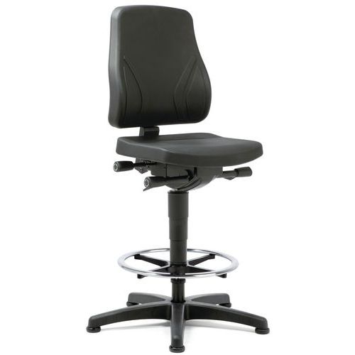 Pracovní židle Bimos All In One 9631 s kluzáky, s podnožkou, koženkový sedák, nízké opěradlo, černá