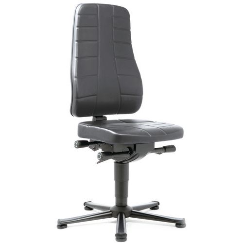 Pracovní židle Bimos All In One 9641 s kluzáky, s podnožkou, koženkový sedák, vysoké opěradlo, černá