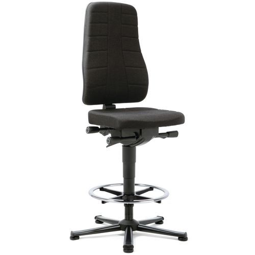 Pracovní židle Bimos All In One 9641 s kluzáky, s podnožkou, polyuretanový sedák, vysoké opěradlo, černá