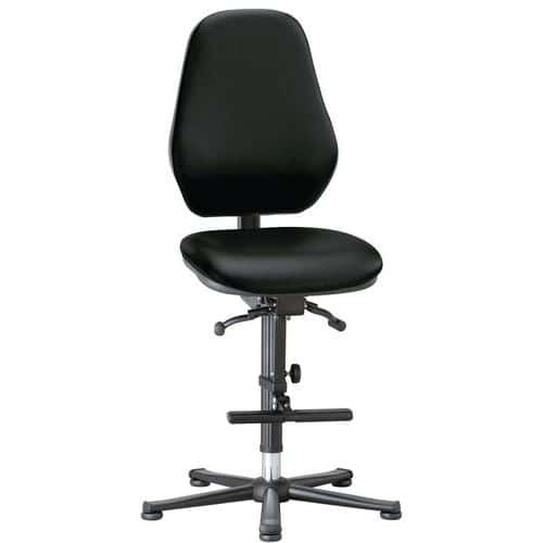 Pracovní laboratorní židle Bimos Basic 9136 s kluzáky, s podnožkou, synchronní mechanismus, koženka, vysoké opěradlo, černá