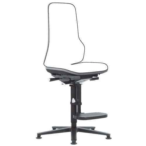 Rám dílenské židle Bimos Neon 3 s opěradlem a podnožkou, synchronní mechanismus, šedá/modrá