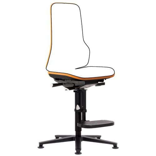 Rám dílenské židle Bimos Neon 3 s opěradlem a podnožkou, synchronní mechanismus, modrá/oranžová