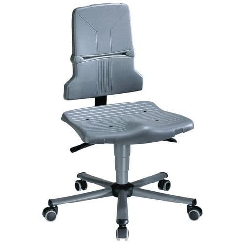 Dílenská židle Bimos Sintec 9803 s podnožkou, s kolečky, permanentní kontakt, tmavě šedá