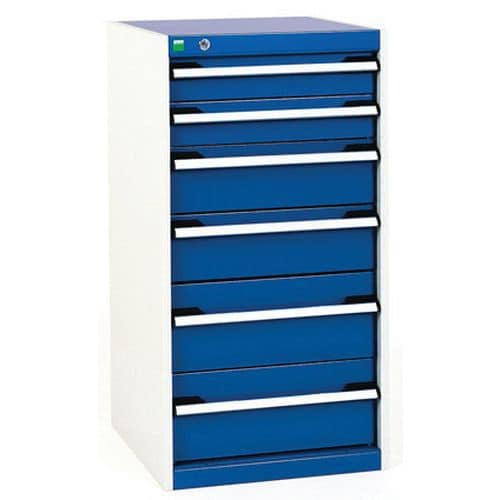 Dílenská zásuvková skříň Bott Cubio, 100 x 52,5 x 65 cm, 6 zásuvek, šedá-modrá