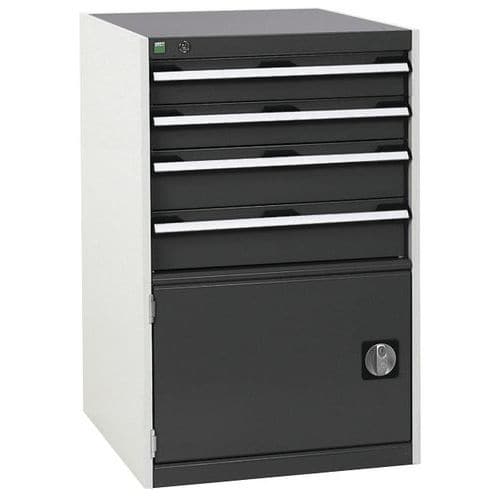 Dílenská zásuvková skříň Bott Cubio, 100 x 65 x 52,5 cm, 4 zásuvky, 1 skříňka, šedá-antracit