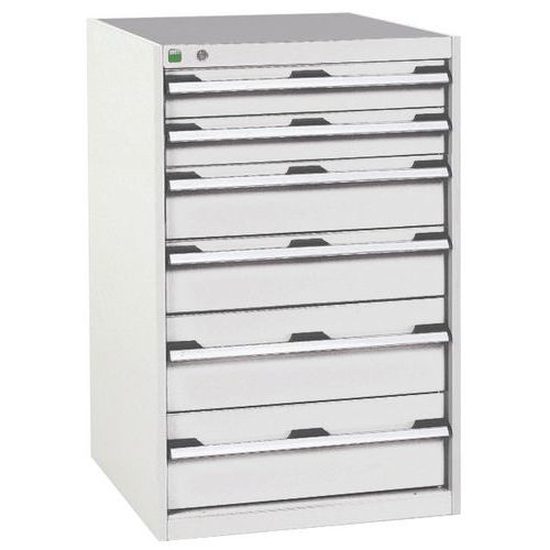 Dílenská zásuvková skříň Bott Cubio, 100 x 65 x 52,5 cm, 6 zásuvek, šedá-šedá