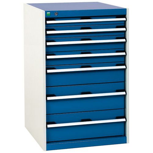 Dílenská zásuvková skříň Bott Cubio, 100 x 65 x 52,5 cm, 7 zásuvek, šedá-modrá