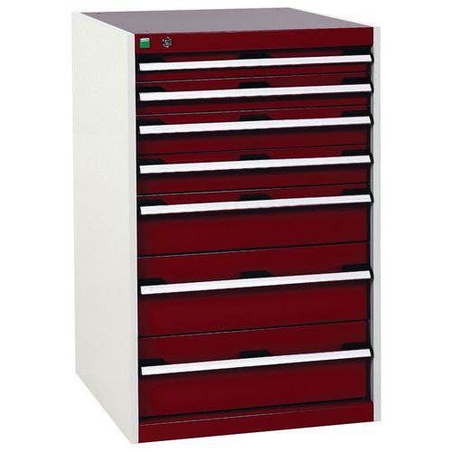 Dílenská zásuvková skříň Bott Cubio, 100 x 65 x 52,5 cm, 7 zásuvek, šedá-červená