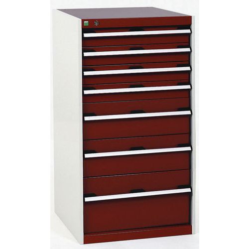 Dílenská zásuvková skříň Bott Cubio, 120 x 65 x 52,5 cm, 7 zásuvek, šedá-červená