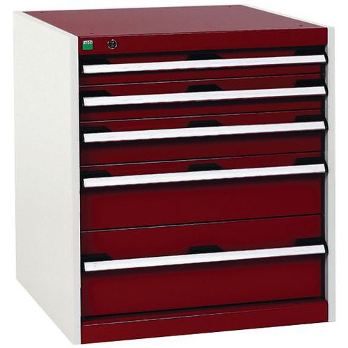 Dílenská zásuvková skříň Bott Cubio, 70 x 65 x 52,5 cm, 5 zásuvek, šedá-červená
