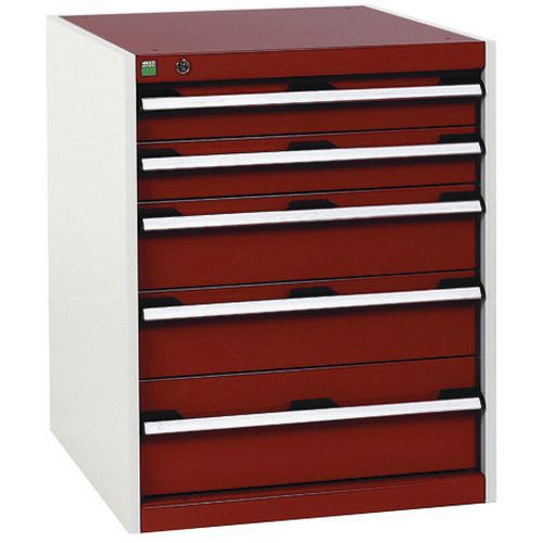 Dílenská zásuvková skříň Bott Cubio, 80 x 65 x 52,5 cm, 5 zásuvek, šedá-červená