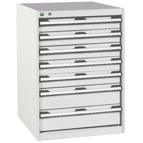 Dílenská zásuvková skříň Bott Cubio, 90 x 65 x 52,5 cm, 7 zásuvek, šedá-šedá