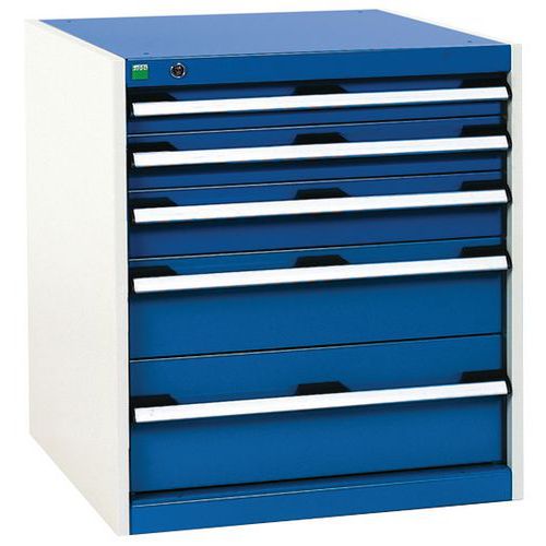 Dílenská zásuvková skříň Bott Cubio, 70 x 65 x 65 cm, 5 zásuvek, šedá-modrá