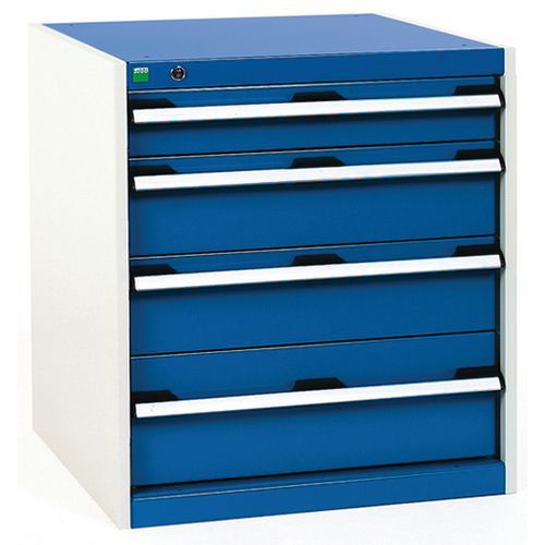 Dílenská zásuvková skříň Bott Cubio, 70 x 65 x 75 cm, 4 zásuvky, šedá-modrá