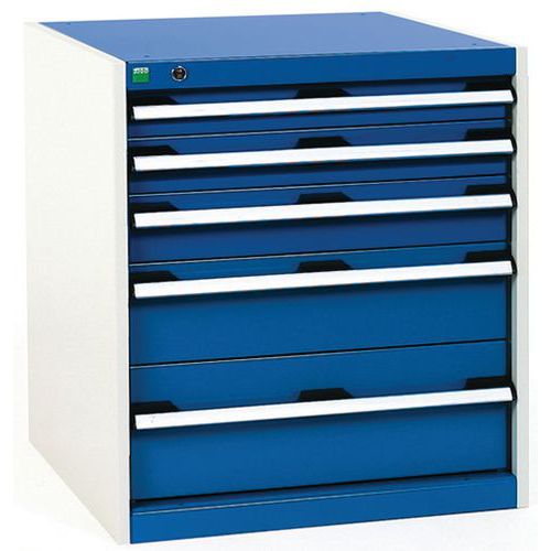 Dílenská zásuvková skříň Bott Cubio, 70 x 65 x 75 cm, 5 zásuvek, šedá-modrá