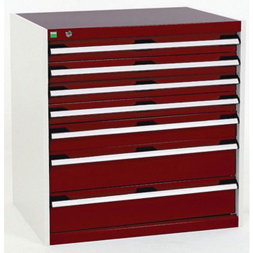 Dílenská zásuvková skříň Bott Cubio, 80 x 80 x 52,5 cm, 7 zásuvek, šedá-červená
