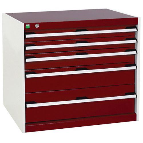 Dílenská zásuvková skříň Bott Cubio, 70 x 80 x 75 cm, 5 zásuvek, šedá-červená