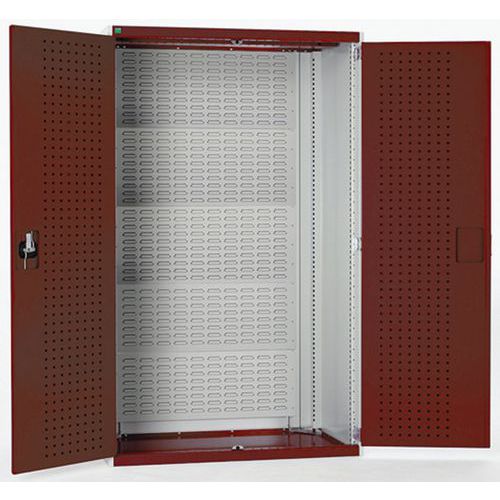 Dílenská skříň s perfo panely pro držáky na boxy/nářadí, 120 x 105 x 65 cm, šedá-červená
