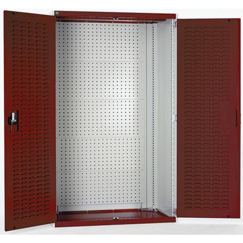 Dílenské skříně s perfo panely pro držáky na nářadí/boxy, 120 x 105 x 65 cm, šedá-červená