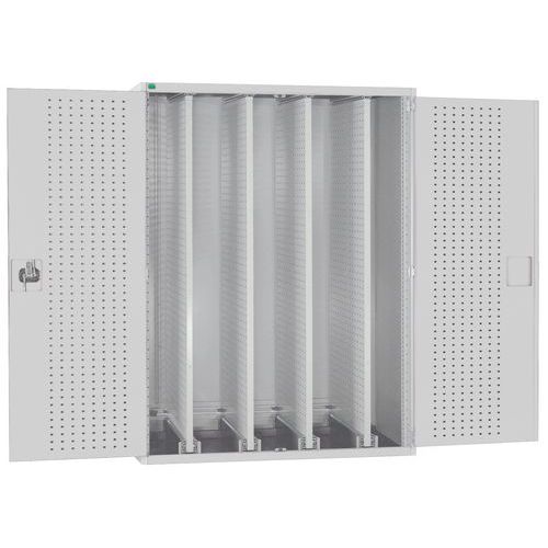 Dílenská skříň Bott Cubio s výsuvnými perfopanely, 120 x 105 x 65 cm, plné dveře, šedá-šedá