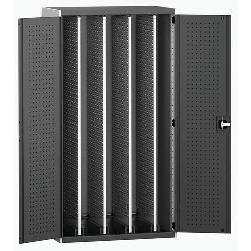 Dílenská skříň Bott Cubio s výsuvnými perfopanely, 200 x 105 x 65 cm, plné dveře, šedá-antracit