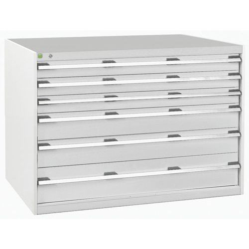 Dílenská zásuvková skříň Bott Cubio, 90 x 130 x 75 cm, 6 zásuvek, šedá-šedá