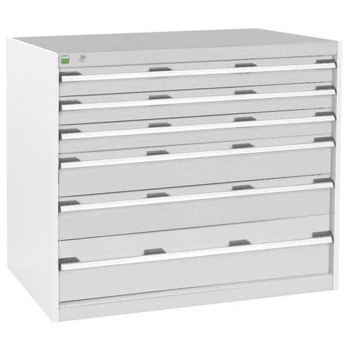 Dílenská zásuvková skříň Bott Cubio, 90 x 105 x 65 cm, 6 zásuvek, šedá-šedá