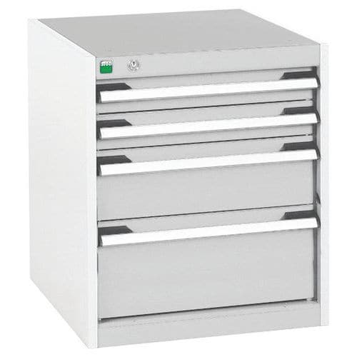 Dílenská zásuvková skříň Bott Cubio, 60 x 52,5 x 52,5 cm, 4 zásuvky, šedá-šedá