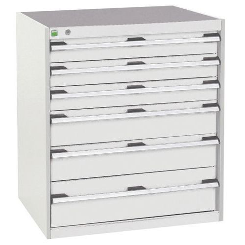 Dílenská zásuvková skříň Bott Cubio, 90 x 80 x 52,5 cm, 6 zásuvek, šedá-šedá