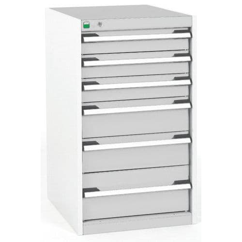 Dílenská zásuvková skříň Bott Cubio, 90 x 52,5 x 65 cm, 6 zásuvek, šedá-šedá