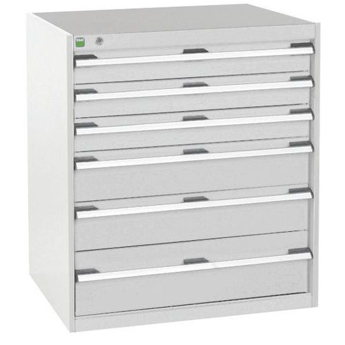 Dílenská zásuvková skříň Bott Cubio, 90 x 80 x 65 cm, 6 zásuvek, šedá-šedá