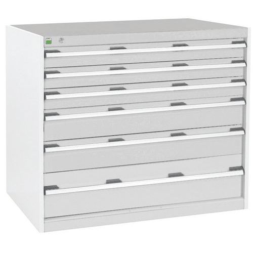 Dílenská zásuvková skříň Bott Cubio, 90 x 105 x 75 cm, 6 zásuvek, šedá-šedá