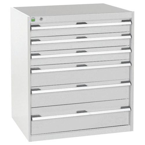 Dílenská zásuvková skříň Bott Cubio, 90 x 80 x 75 cm, 6 zásuvek, šedá-šedá