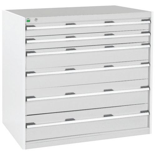 Dílenská zásuvková skříň Bott Cubio, 100 x 105 x 65 cm, 6 zásuvek, šedá-šedá