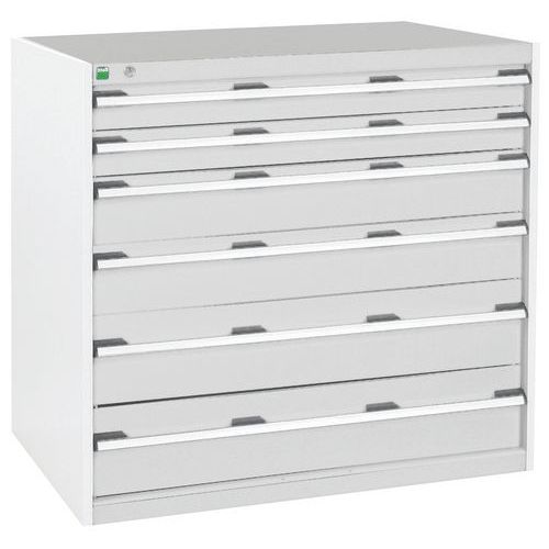 Dílenská zásuvková skříň Bott Cubio, 100 x 105 x 75 cm, 6 zásuvek, šedá-šedá