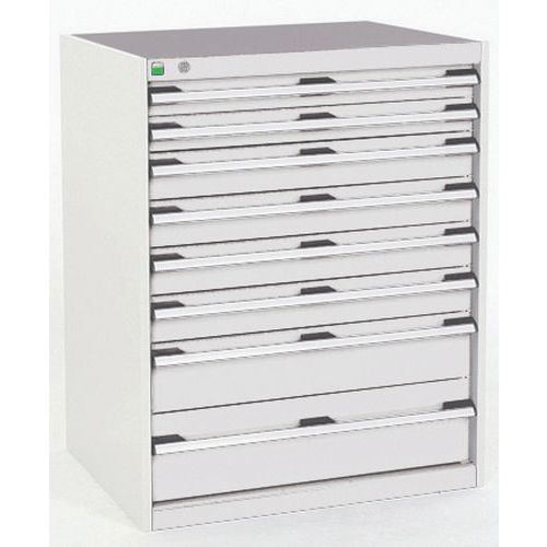 Dílenská zásuvková skříň Bott Cubio, 100 x 80 x 52,5 cm, 8 zásuvek, šedá-šedá