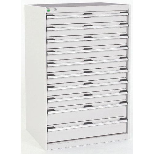 Dílenská zásuvková skříň Bott Cubio, 120 x 80 x 52,5 cm, 10 zásuvek, šedá-šedá