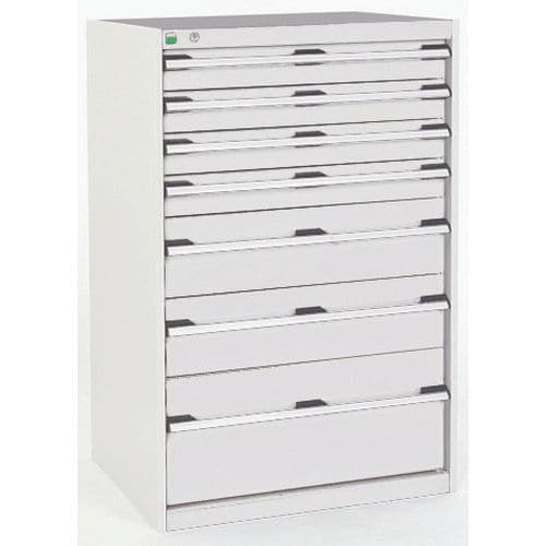 Dílenská zásuvková skříň Bott Cubio, 120 x 80 x 52,5 cm, 7 zásuvek, šedá-šedá