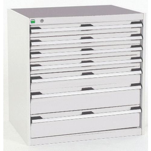 Dílenská zásuvková skříň Bott Cubio, 80 x 80 x 75 cm, 7 zásuvek, šedá-šedá