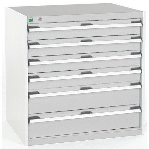 Dílenská zásuvková skříň Bott Cubio, 80 x 80 x 65 cm, 6 zásuvek, šedá-šedá