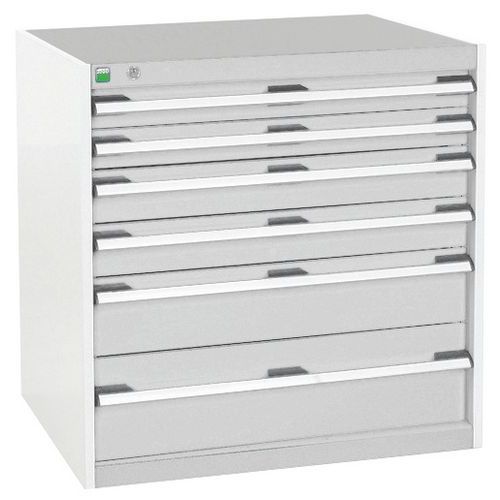 Dílenská zásuvková skříň Bott Cubio, 80 x 80 x 65 cm, 6 zásuvek, šedá-šedá