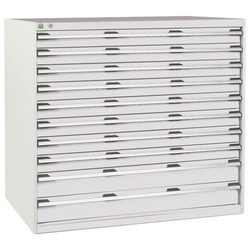 Dílenská zásuvková skříň Bott Cubio, 120 x 130 x 75 cm, 10 zásuvek, šedá-šedá