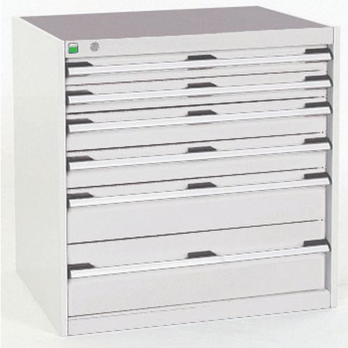 Dílenská zásuvková skříň Bott Cubio, 80 x 80 x 75 cm, 6 zásuvek, šedá-šedá