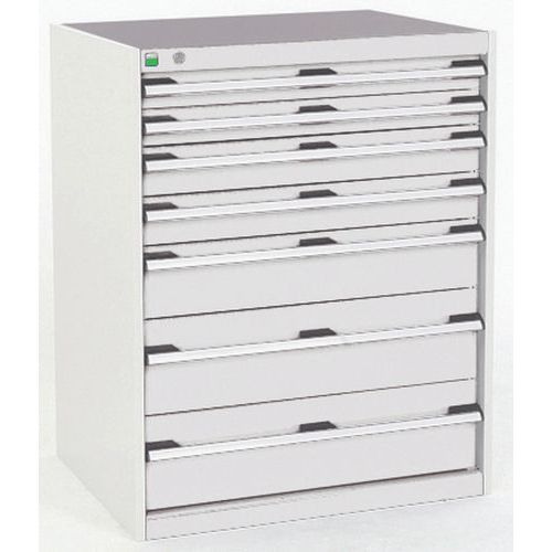 Dílenská zásuvková skříň Bott Cubio, 100 x 80 x 52,5 cm, 7 zásuvek, šedá-šedá